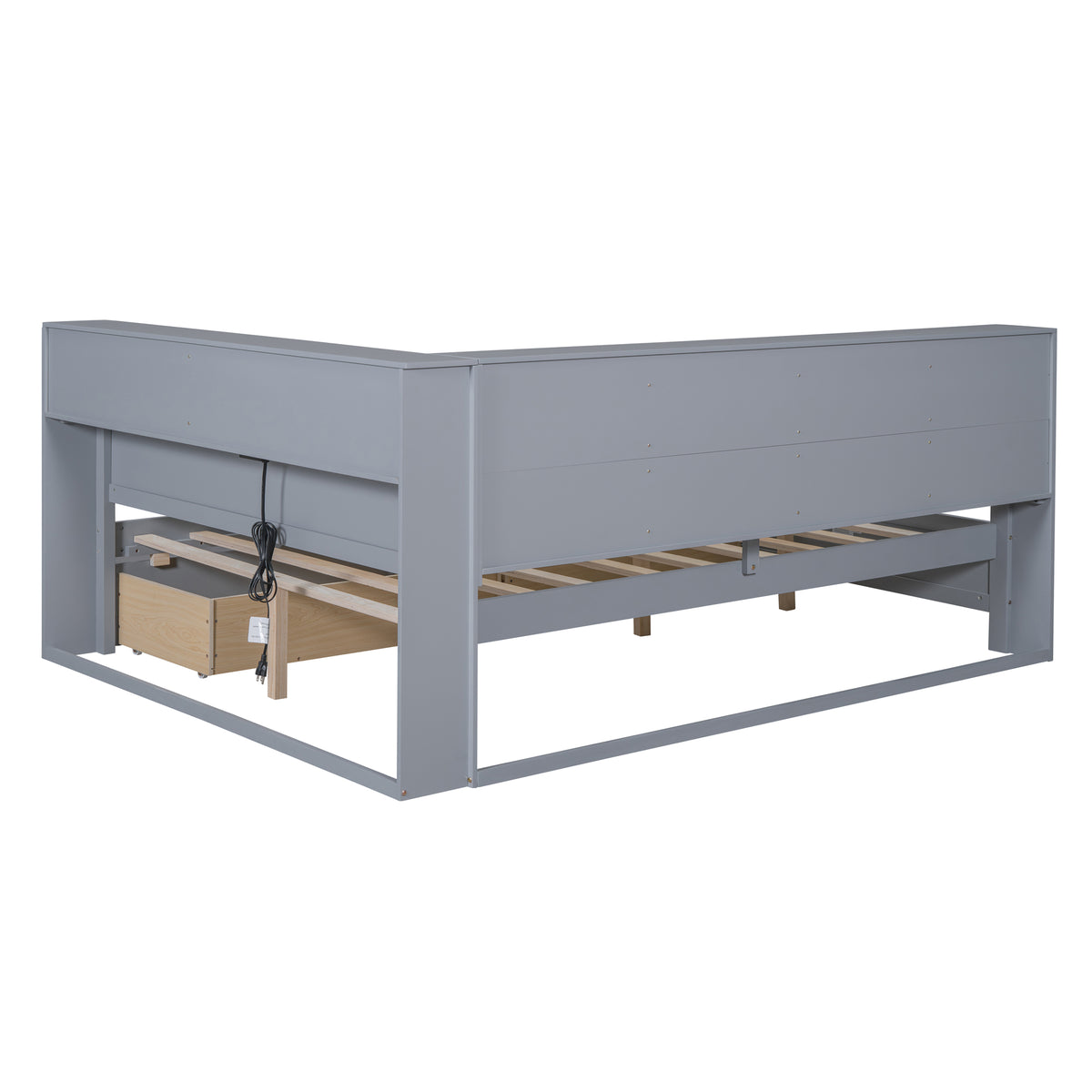 Wooden Full Size Daybed With 2 Drawers, Daybed With Storage Shelf And Usb Charging Ports,Grey Full Grey Wood