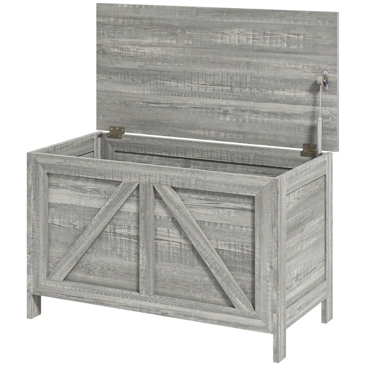 Homcom 30" Farmhouse Storage Chest, Lift Top Box Organizer With Safety Hinge To Open Up 100 For Bedroom, Entryway, Living Room, Gray Wood Grain Light Gray Particle Board