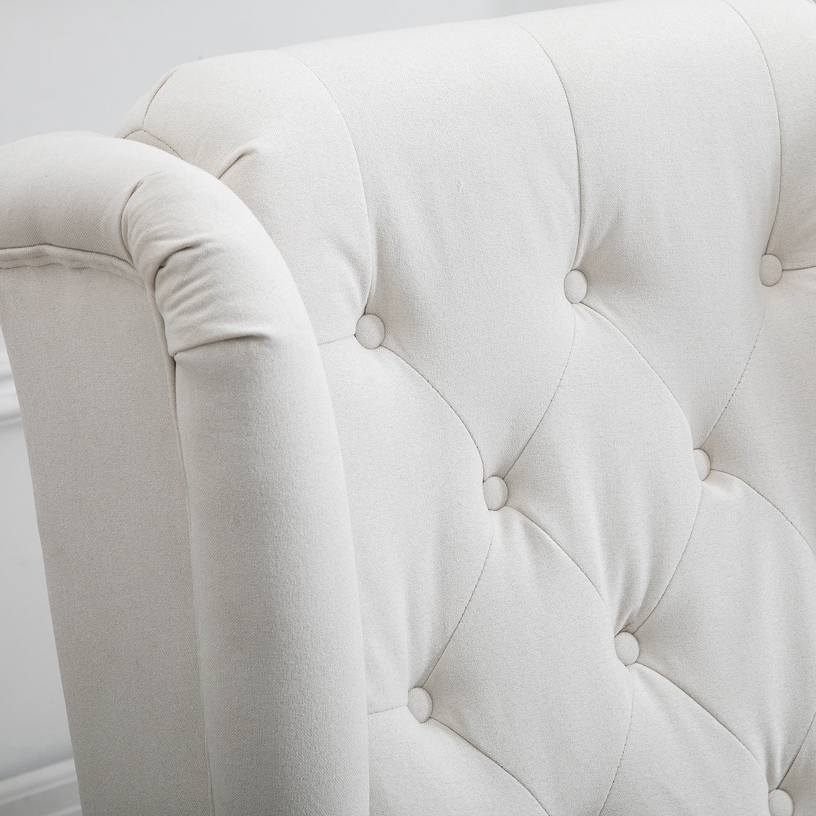 Homcom Button Tufted Accent Chair With High Wingback, Rounded Cushioned Armrests And Thick Padded Seat, Cream White Cream White Fabric