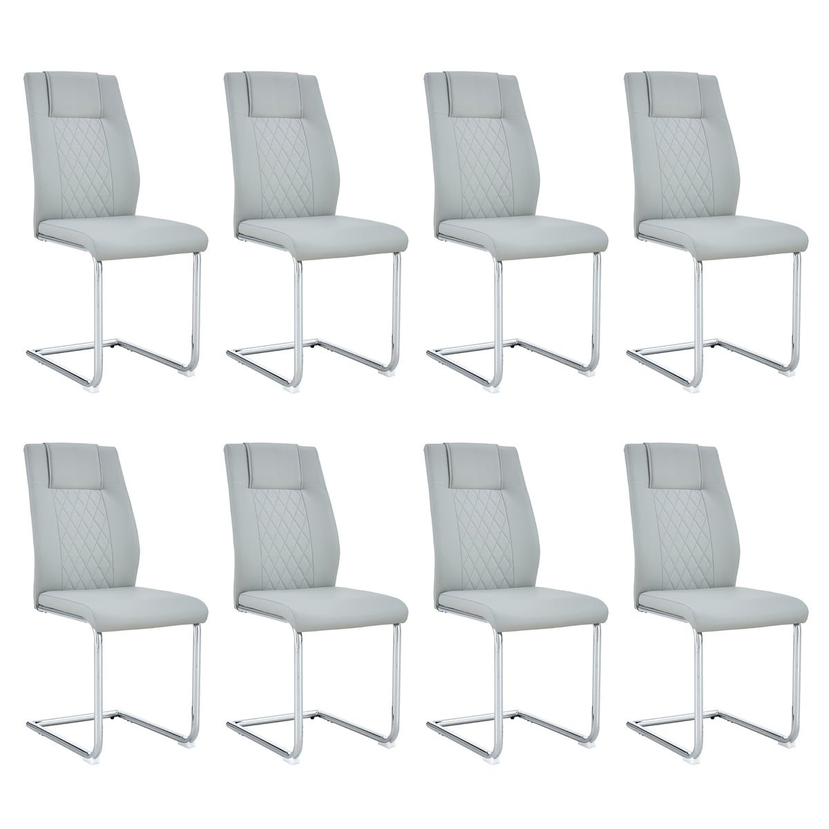 Modern Dining Chairs With Faux Leather Padded Seat Dining Living Room Chairs Upholstered Chair With Metal Legs Design For Living, Bedroom, Dining Room Side Chairs Set Of 8 Light Gray Pu C 001 Light