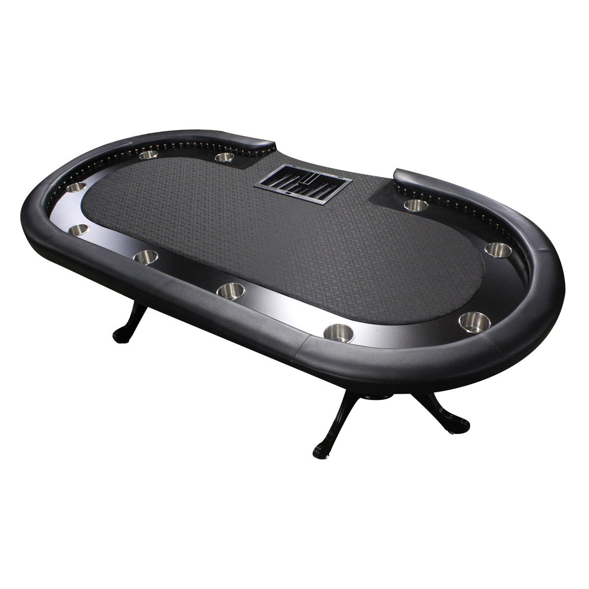 96" Poker Table For 10 Players Casino Game Texas Hold'Em Premium Oval With Round Stud Rivet Decorate Waterproof Cloth Chip Tray Cup Holders Black Primary Living Space Modern Plastic,Tech Cloth,Wood