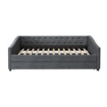 Full Size Daybed With Twin Size Trundle Upholstered Tufted Sofa Bed, With Button On Back And Copper Nail On Waved Shape Arms Dark Grey Full Dark Grey Wood Fabric