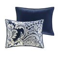 7 Piece Cotton Printed Comforter Set Indigo Queen Queen Indigo Polyester