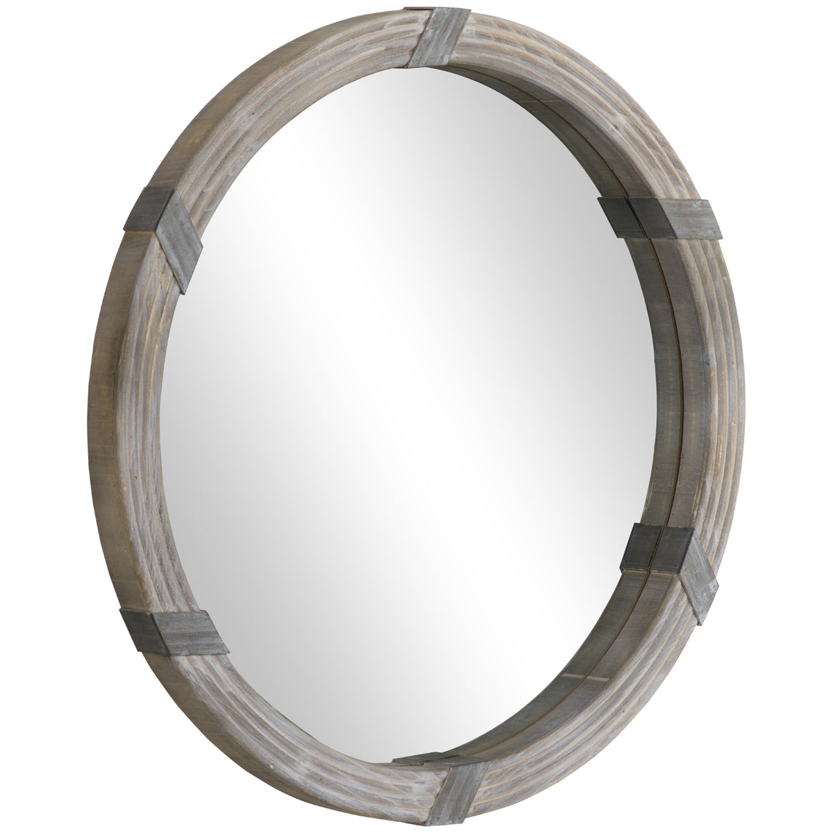 Homcom 30.75" Wood Wall Mirror, Farmhouse Decorative E Round Mirror For Wall Decor In Living Room, Bedroom, Natural Wood Color Natural Wood Mdf