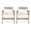 Set Of 2 Outdoor Acacia Wood Patio Club Chair, Patio Furniture,Waterproof Thick Cushion Deep Seating For Porch, Garden, Backyard, Balcony, Weight Capacity 400Lbs, Light Brown Finish, Cream Cushion Yes Deep Seating Light Brown Garden & Outdoor Foam Acacia