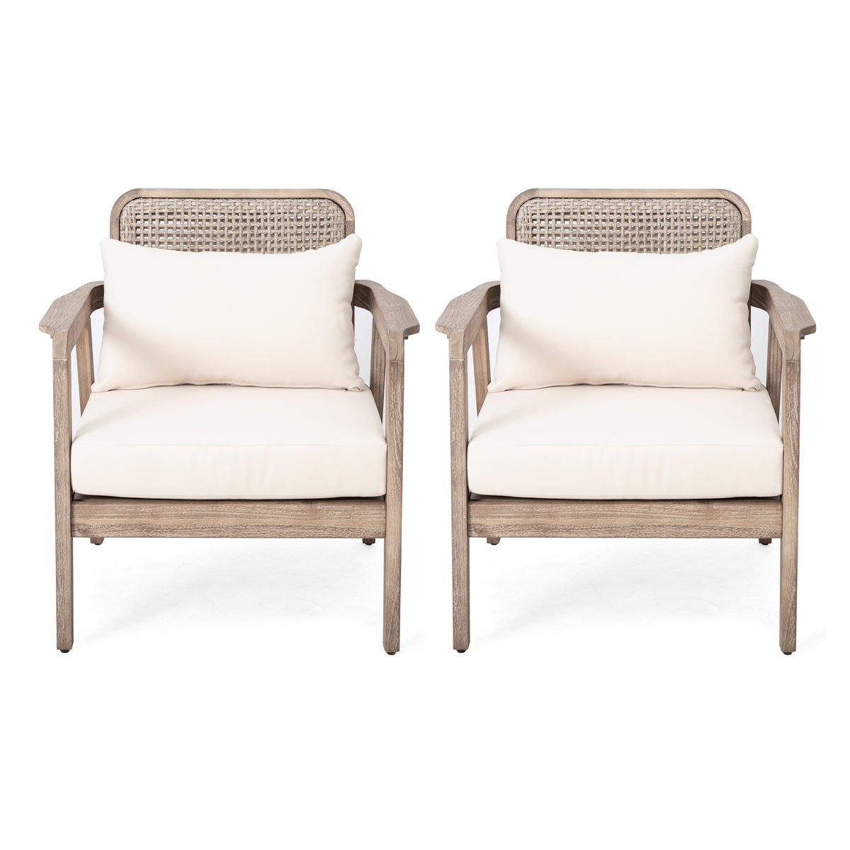 Set Of 2 Outdoor Acacia Wood Patio Club Chair, Patio Furniture,Waterproof Thick Cushion Deep Seating For Porch, Garden, Backyard, Balcony, Weight Capacity 400Lbs, Light Brown Finish, Cream Cushion Yes Deep Seating Light Brown Garden & Outdoor Foam Acacia