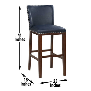 Tiffany Bar Chair Set Of 2 Navy Blue Faux Leather