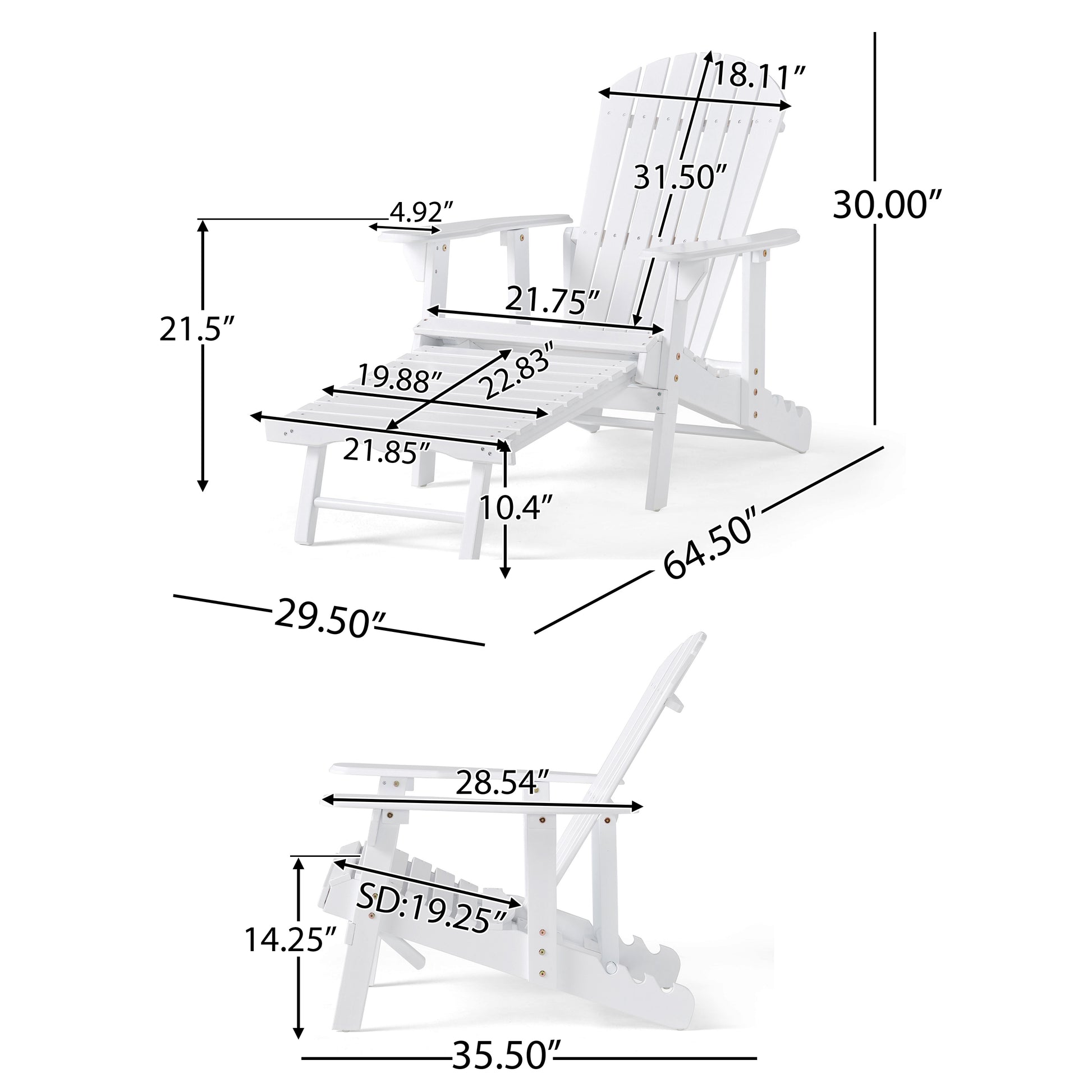 Malibu Reclining Adirondack Chair White Acacia Wood