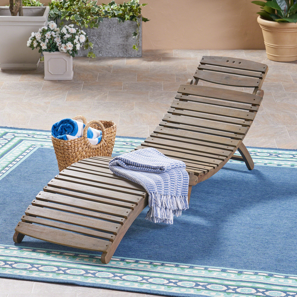 Lahaina Wood Foldable Chaise Lounge Grey Grey Wood