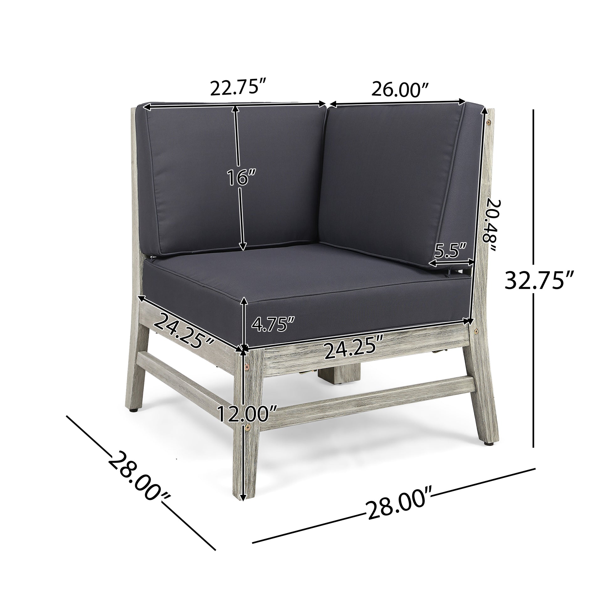 Perla Corner Chair, Grey Dark Grey Acacia Wood