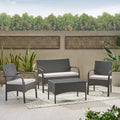 Cordoba Kd Wicker 4 Pc Chat Set Grey Pe Rattan Iron Waterproof Fabric