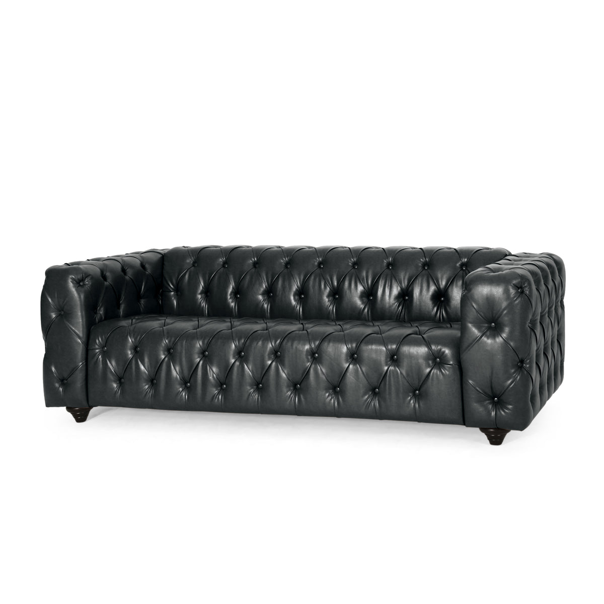 Mirod Comfy 3 Seat Sofa With Wooden Legs, Pu, For Living Room And Study Black Pu 3 Seat