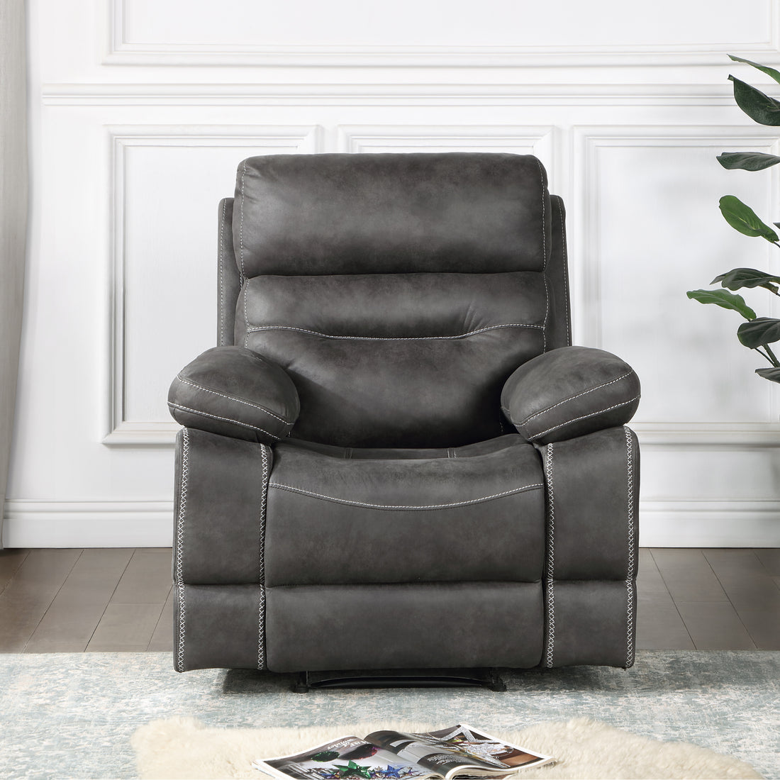 Rudger Manual Recliner Chair Gray Dark Gray Wood