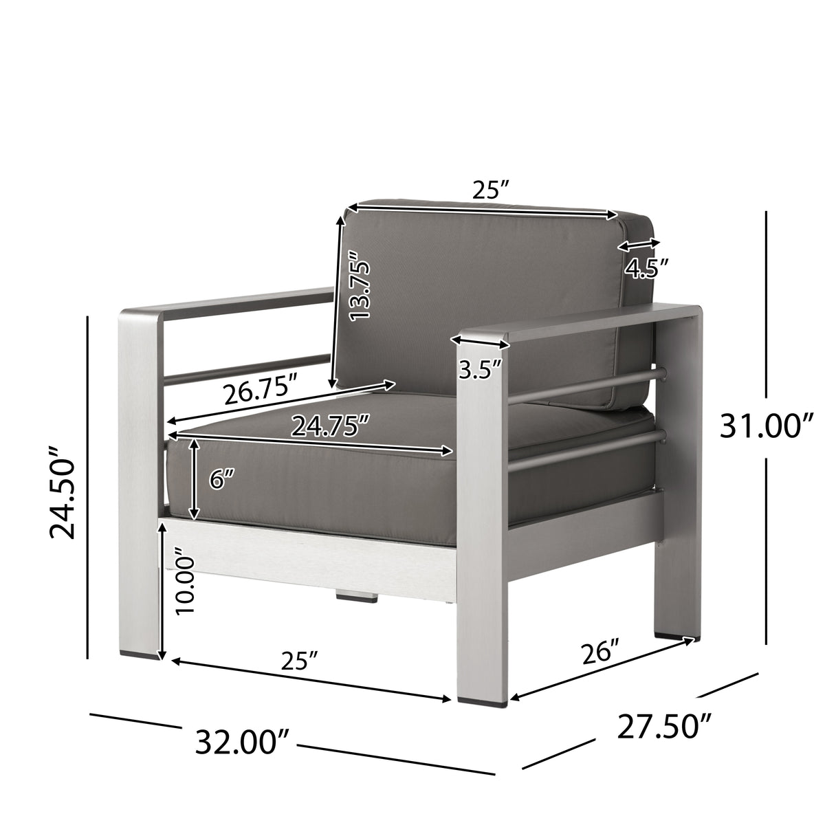 Cape Coral Mp1 Club Chair Yes Khaki,Silver Rust Resistant Frame Garden & Outdoor Modern Aluminium