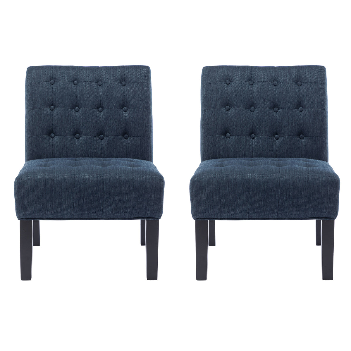 Accent Chair Set Of 2 Pcs Navy Blue Fabric