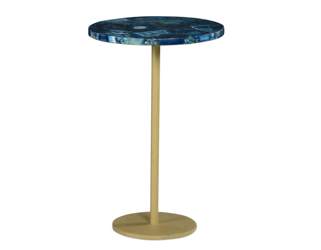 Oceana Agate Top Round Chairside Table Blue Blue Wood