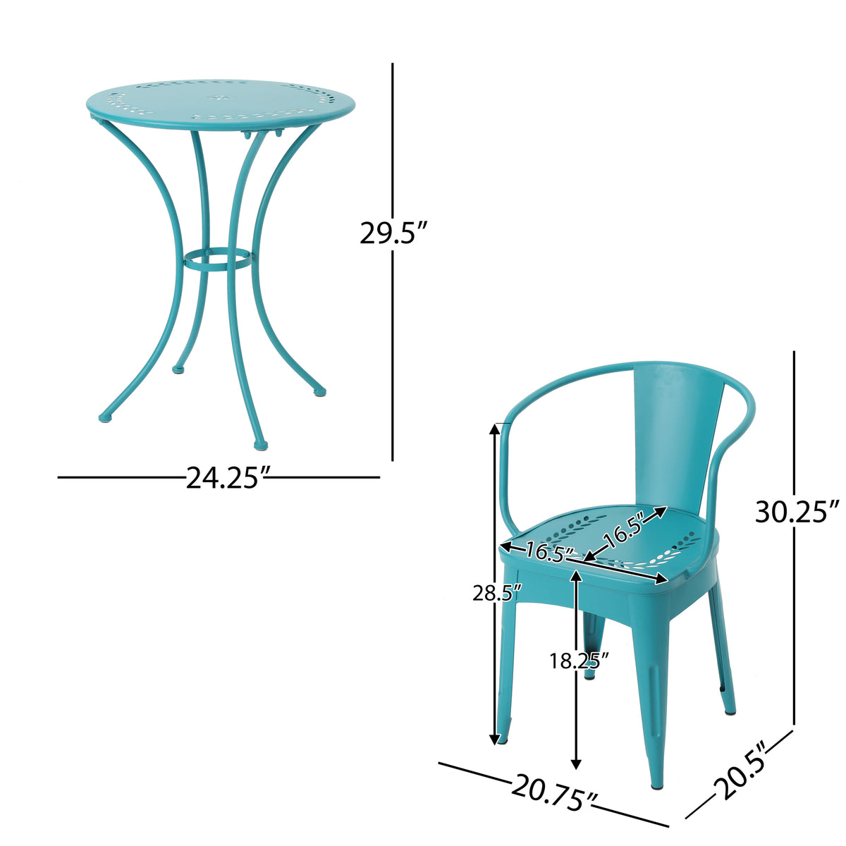 Lourdes 3 Pc Kd Metal Set Teal Iron