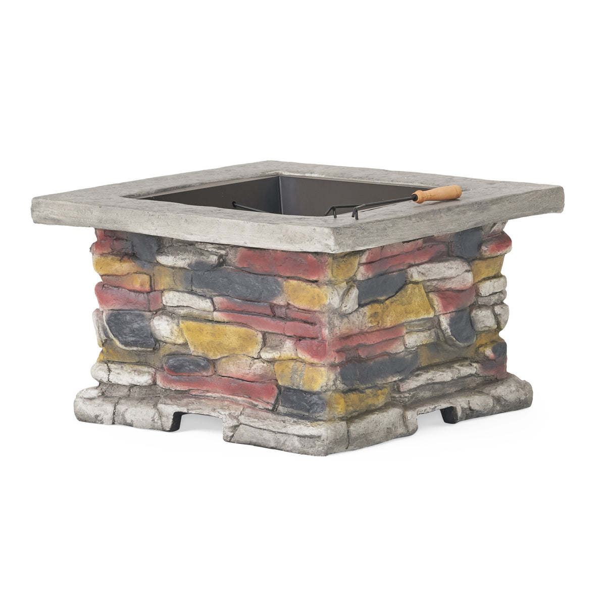 28" Concrete Wood Burning Outdoor Fire Pit Table With Lid Stone Gray Stone Gray Magnesium Oxide