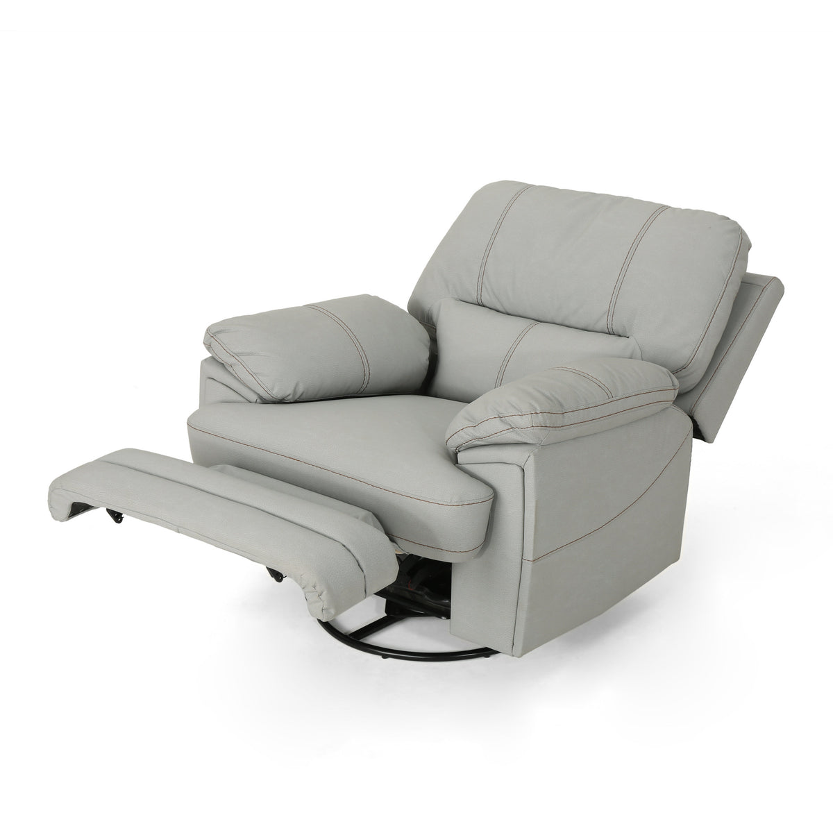 39.5" Wide Faux Leather Power Swivel Standard Recliner Light Grey Pu