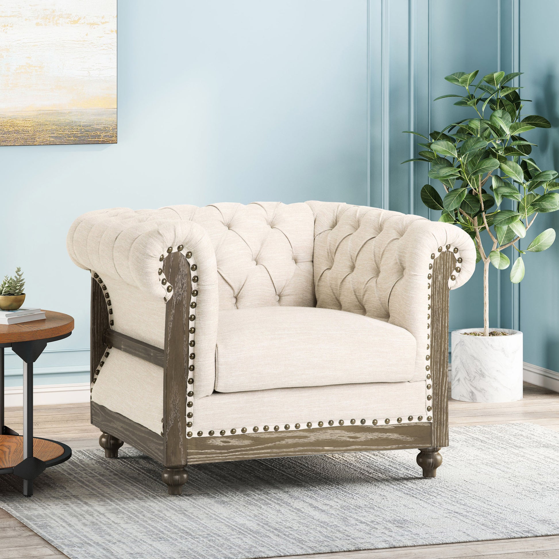 Club Chair Beige Fabric