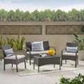 Cordoba Kd Wicker 4 Pc Chat Set Grey Pe Rattan Iron Waterproof Fabric