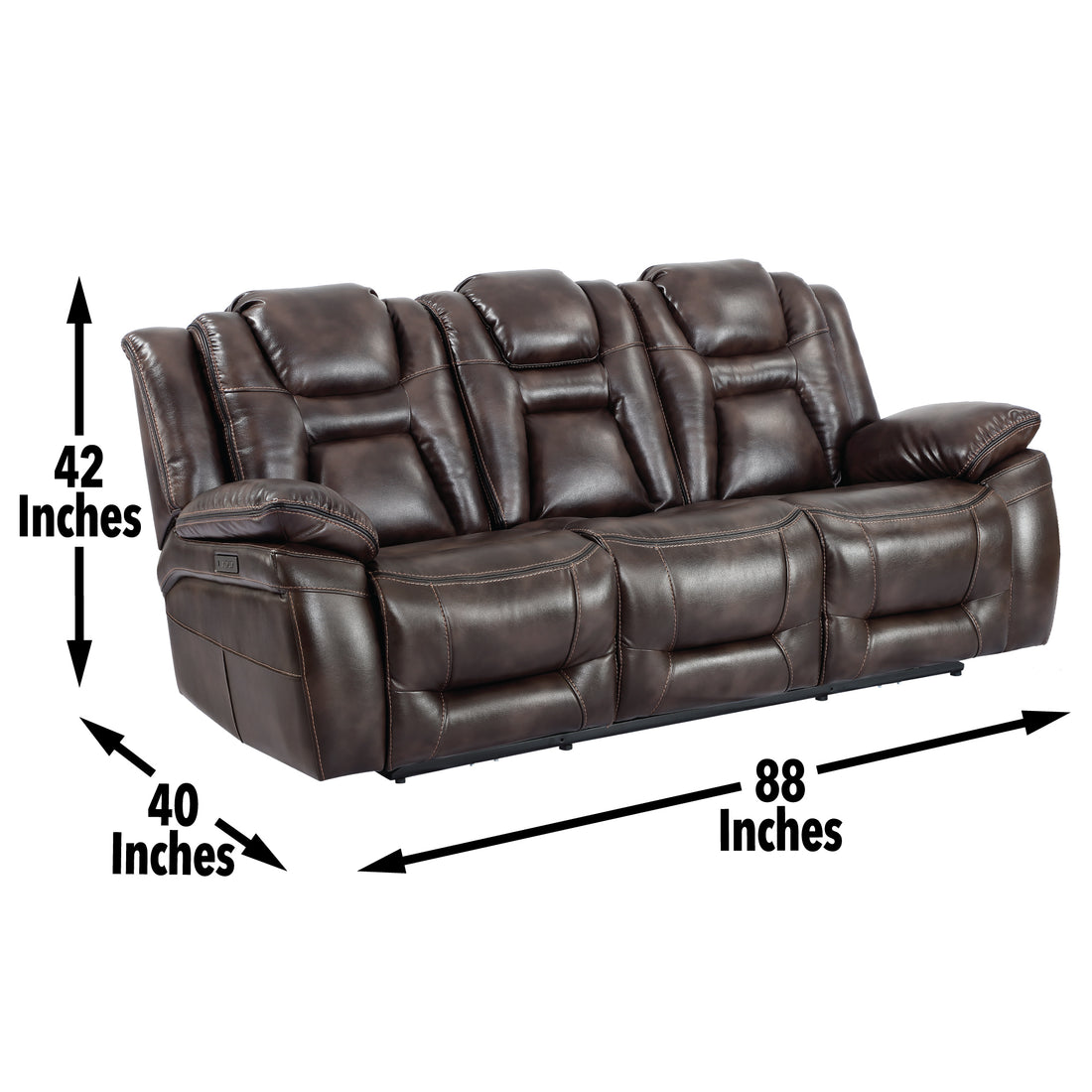 Oportuna 3 Piece Dual Power Reclining Living Room Set Sofa, Loveseat, Recliner Coffee Dark Brown Wood