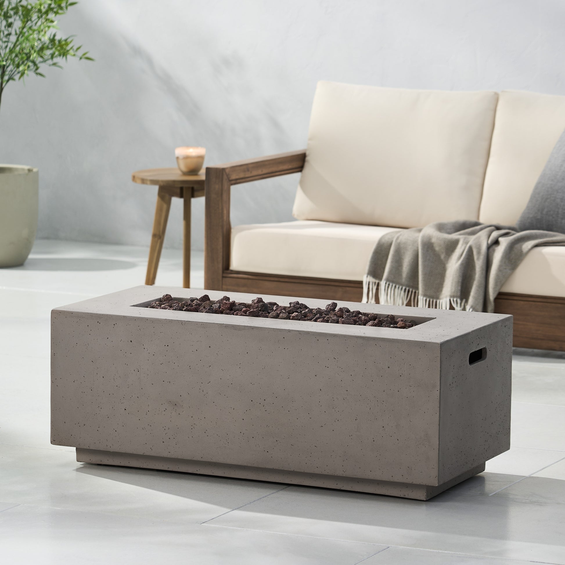 40" Outdoor 40,000 Btu Rectangular Mgo Concrete Propane Fire Pit, Dark Grey Tank Cover Not Included Light Grey Magnesium Oxide