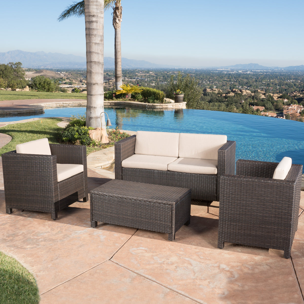 Puerta 4Pc Set Dark Brown Rattan Fabric
