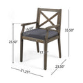 Perla Dining Chair,2Pcs With 2 Cushions Dark Grey Acacia Wood
