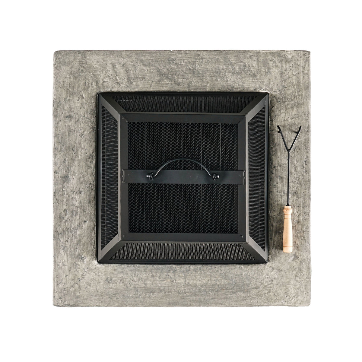 28" Concrete Wood Burning Outdoor Fire Pit Table With Lid Stone Gray Stone Gray Magnesium Oxide