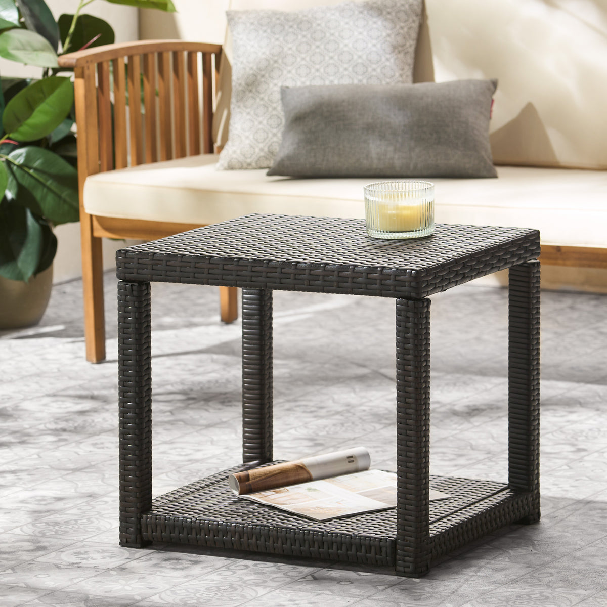 Boracay Accent Table Brown Brown Pe Rattan Iron