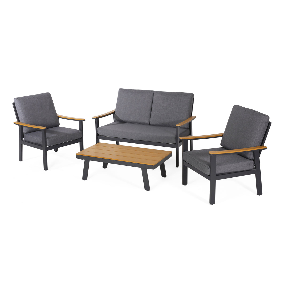 Sinclair 4Pc Chat Set Grey Metal Mesh Wood Fabric
