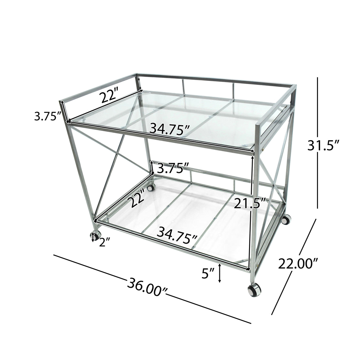 Bar Cart Silver Glass Metal