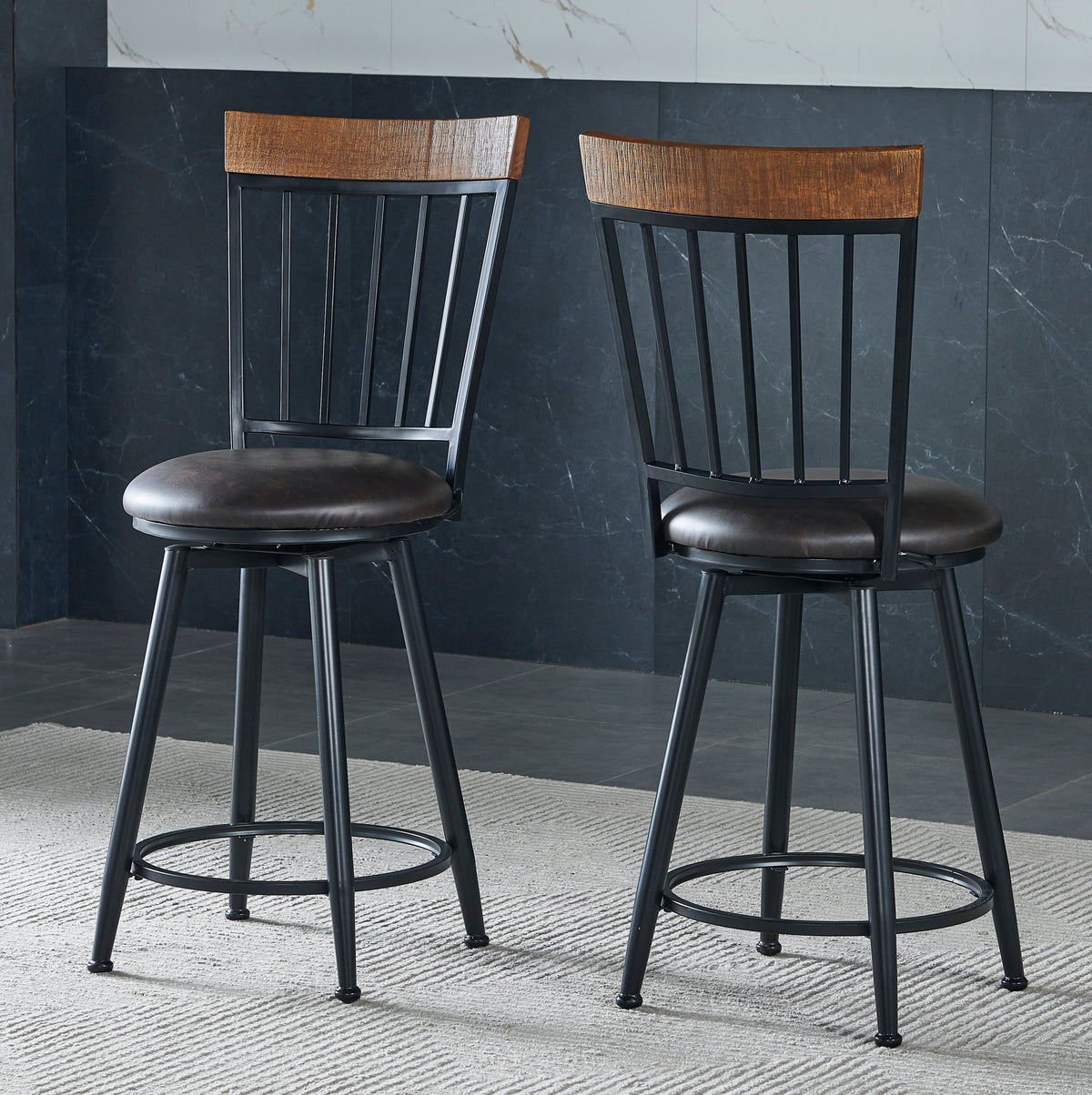 Tyler Swivel Counter Chair Set Of 2 Dark Gray Dark Gray Wood