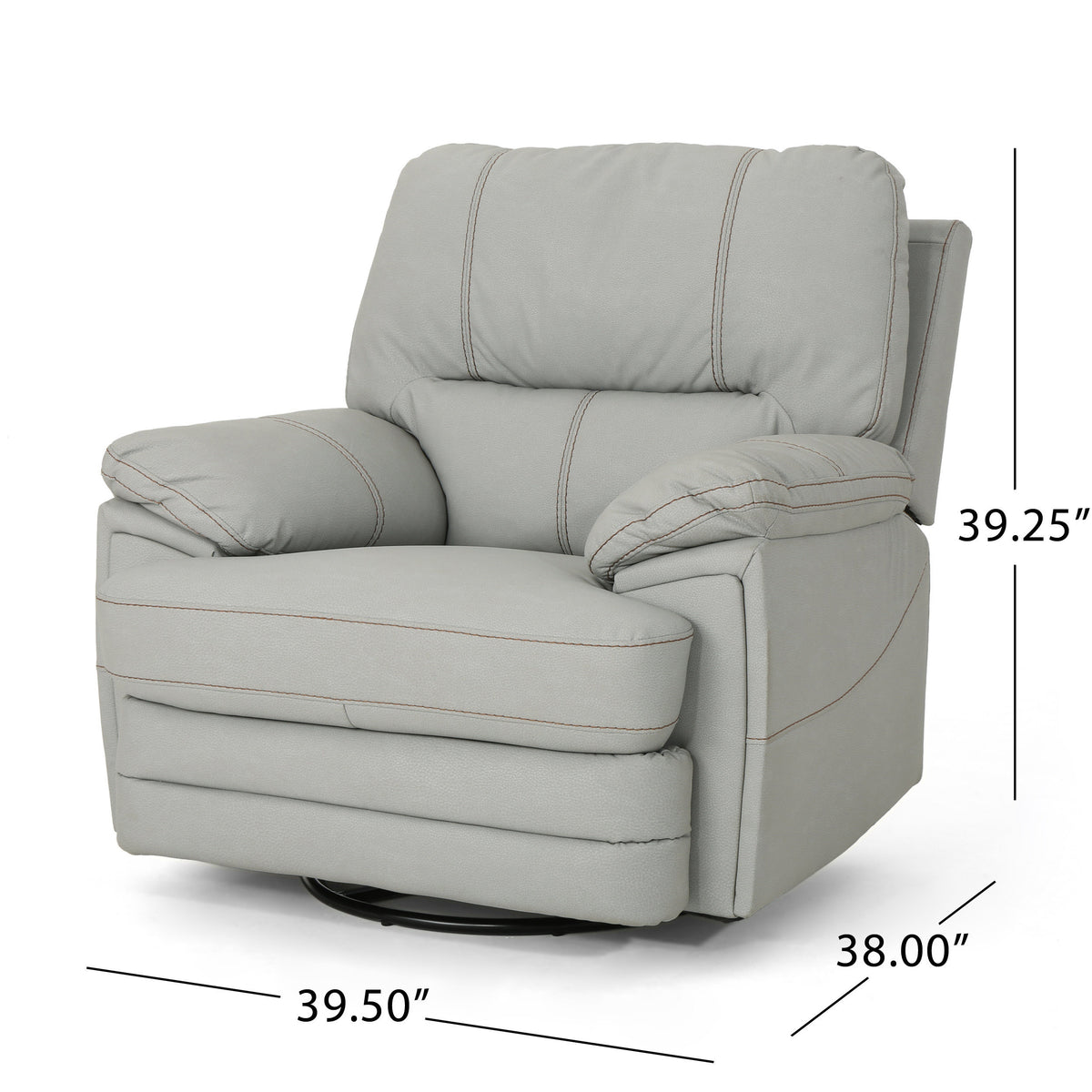 39.5" Wide Faux Leather Power Swivel Standard Recliner Light Grey Pu