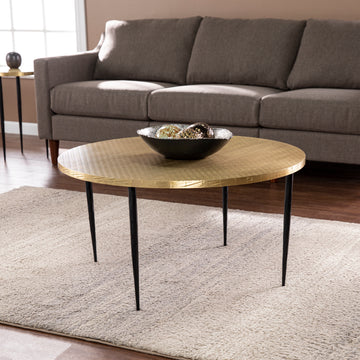Judmont Round Cocktail Table W Embossed Top Black Iron