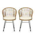 Tavon Chair,2Pcs With 2 Cushions Light Brown Foam Pe Rattan Iron