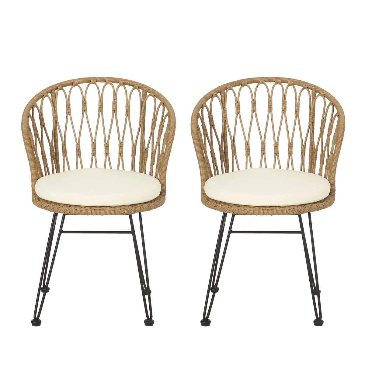 Tavon Chair,2Pcs With 2 Cushions Light Brown Foam Pe Rattan Iron