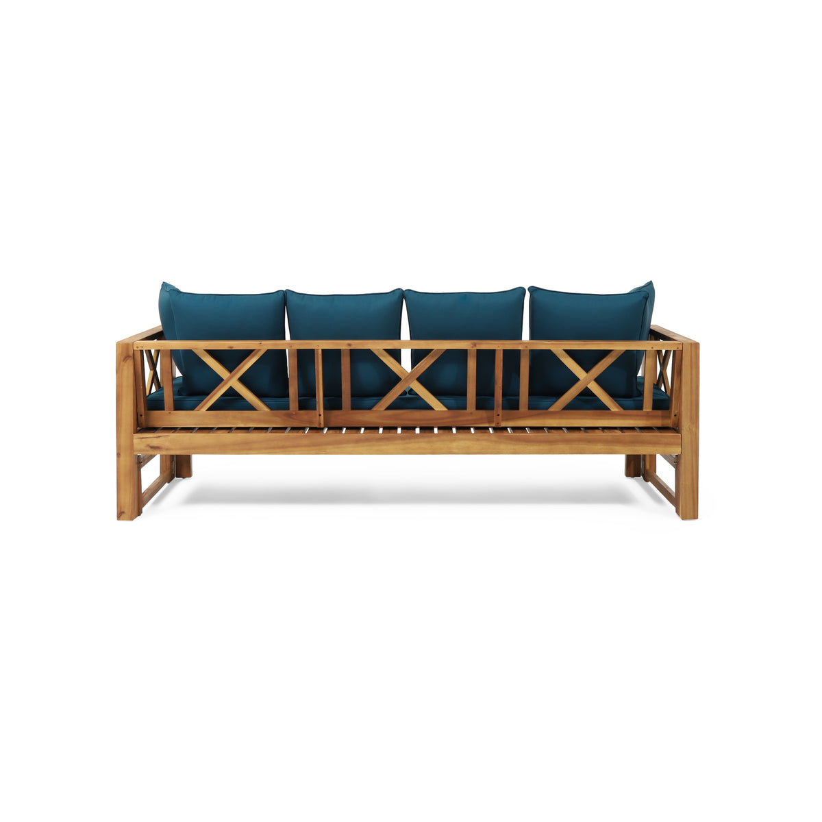 Long Beach Sofa Daybed Teak Pe Rattan Iron Waterproof Fabric