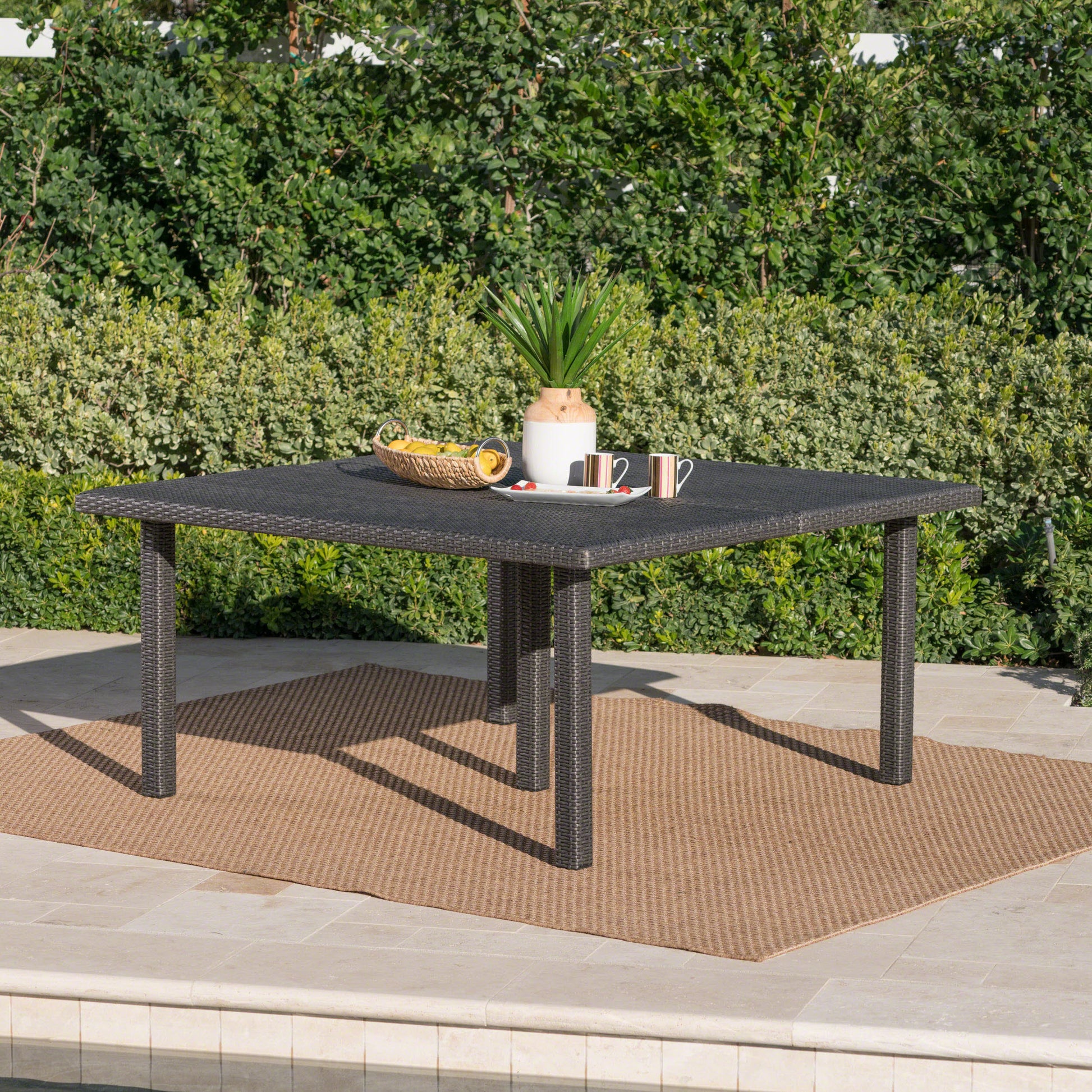 Fiona 64" Square Dining Table Grey Rattan