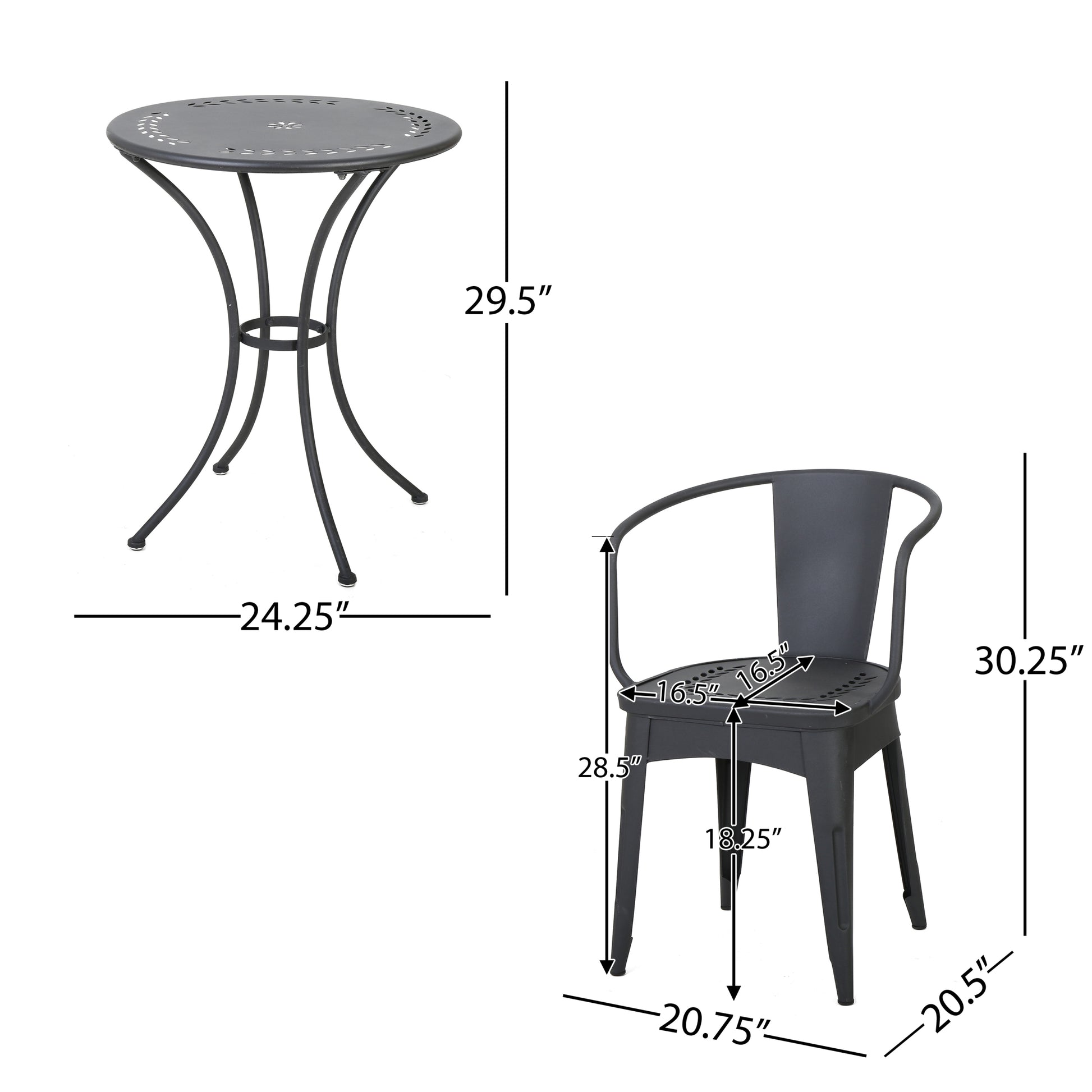 Lourdes 3 Pc Kd Metal Set Black Iron