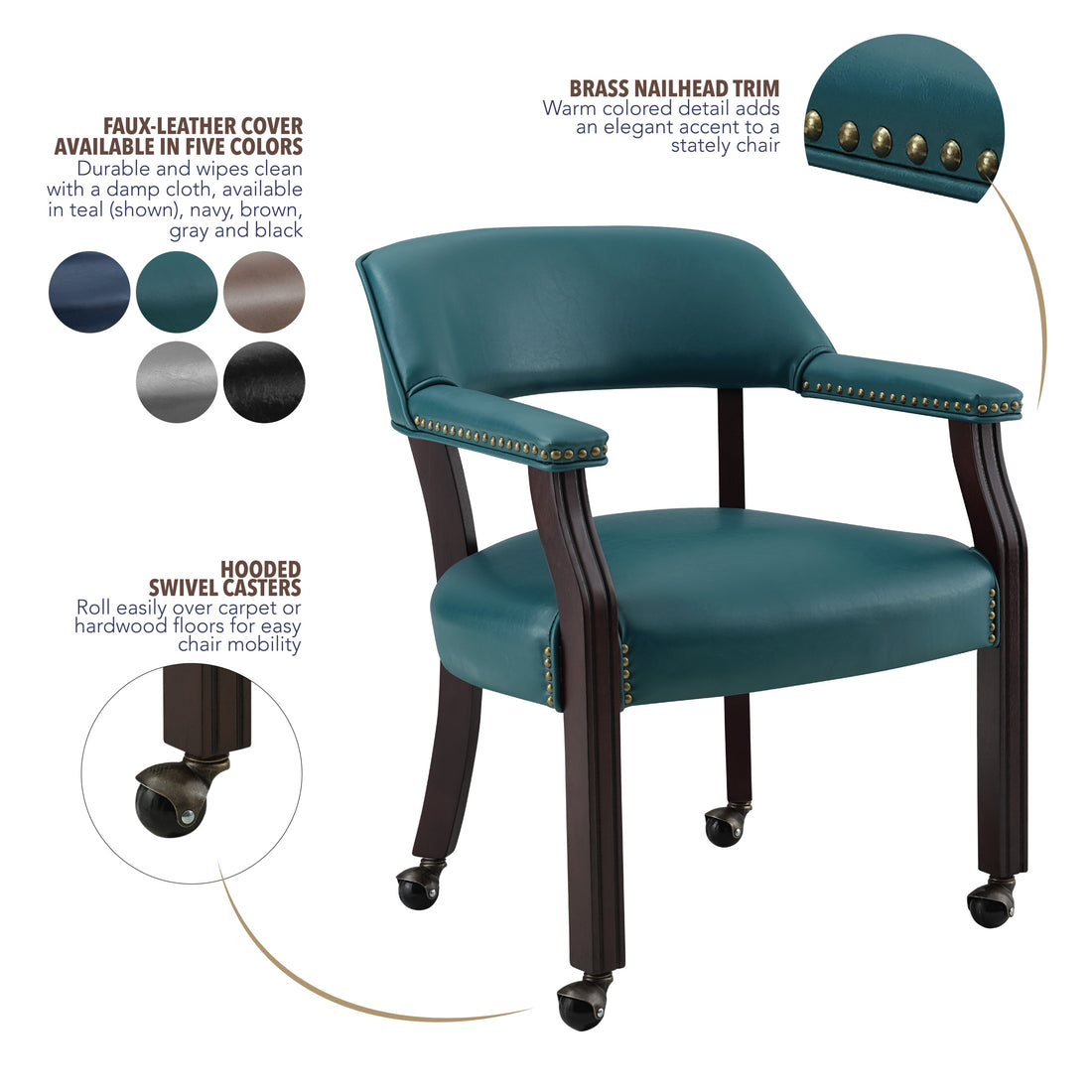 Tournament Arm Chair With Casters Blue Light Blue Wood
