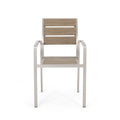 Outdoor Modern Aluminum Dining Chair With Faux Wood Seat Set Of 2 , Natural And Silver Natural Aluminium