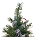 7' Mixed Frosted Hinged Tree With 52 Frosted Pine Cones And 26 Red Berry And 450 Clear Lights Ul,Dia:53