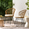 Tavon Chair,2Pcs With 2 Cushions Light Brown Foam Pe Rattan Iron