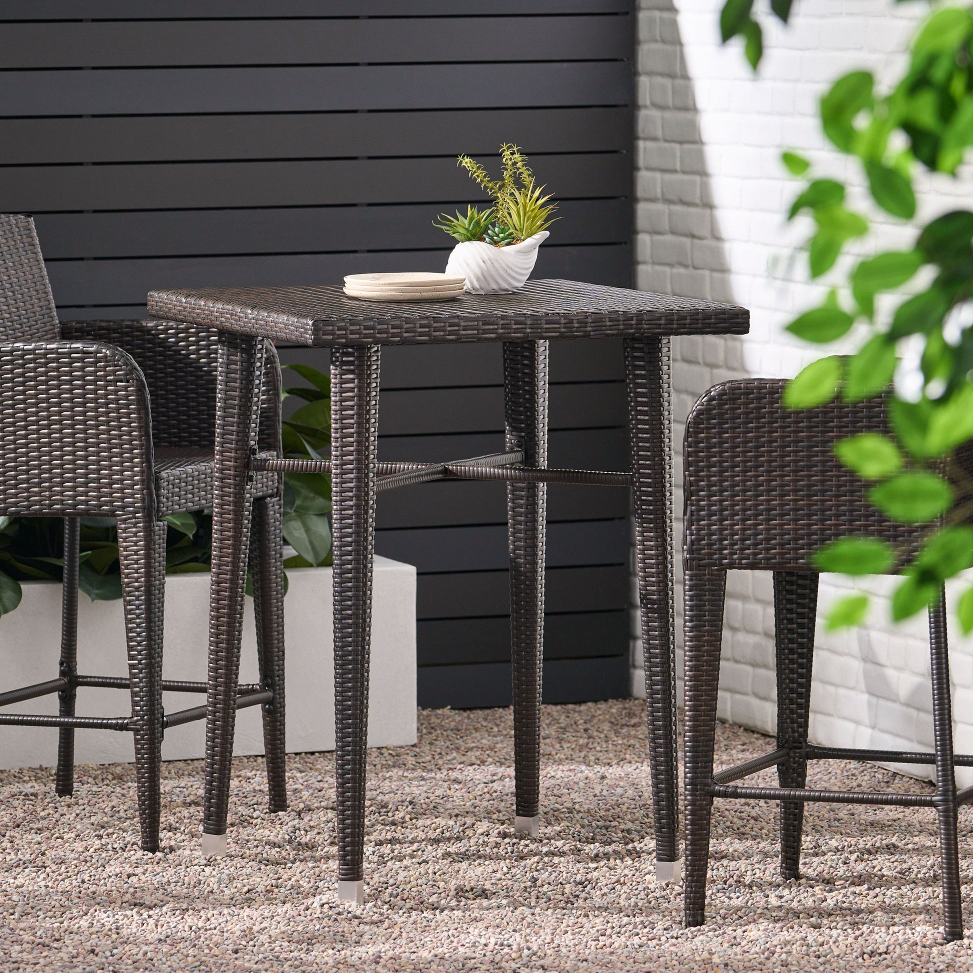32" Square Wicker Bar Table Brown Multi Rattan