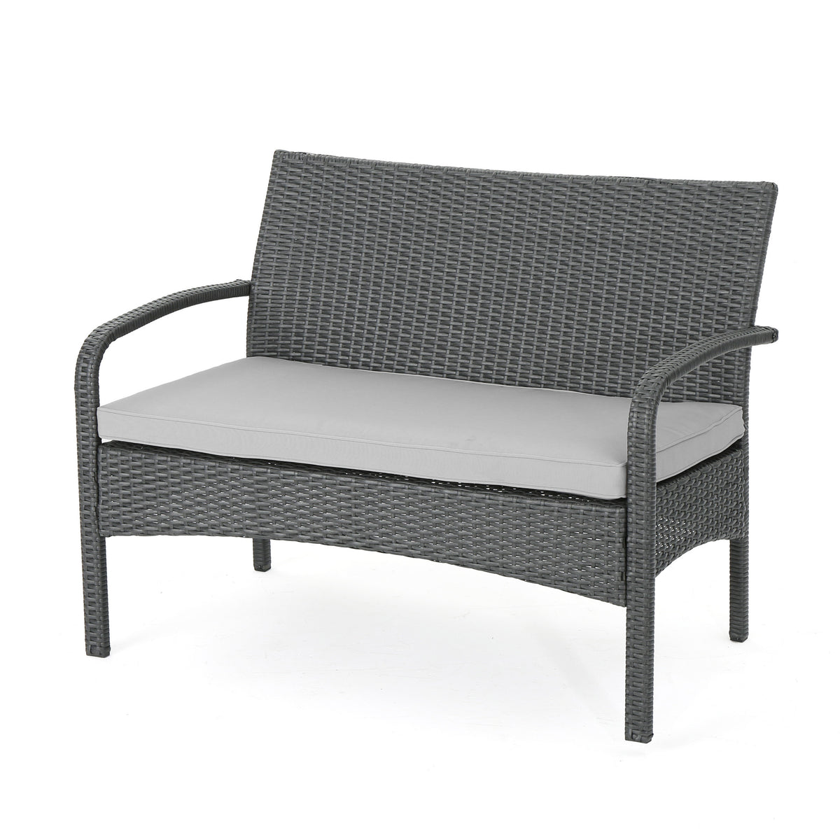 Cordoba Kd Wicker 4 Pc Chat Set Grey Pe Rattan Iron Waterproof Fabric