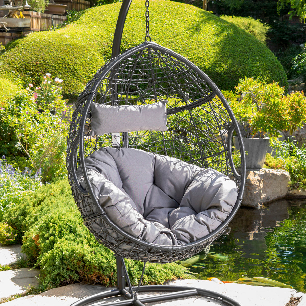 Kylie Hanging Basket Grey Only Basket ,Not Include A Hanging Stand Gray Rattan Waterproof Fabric Metal
