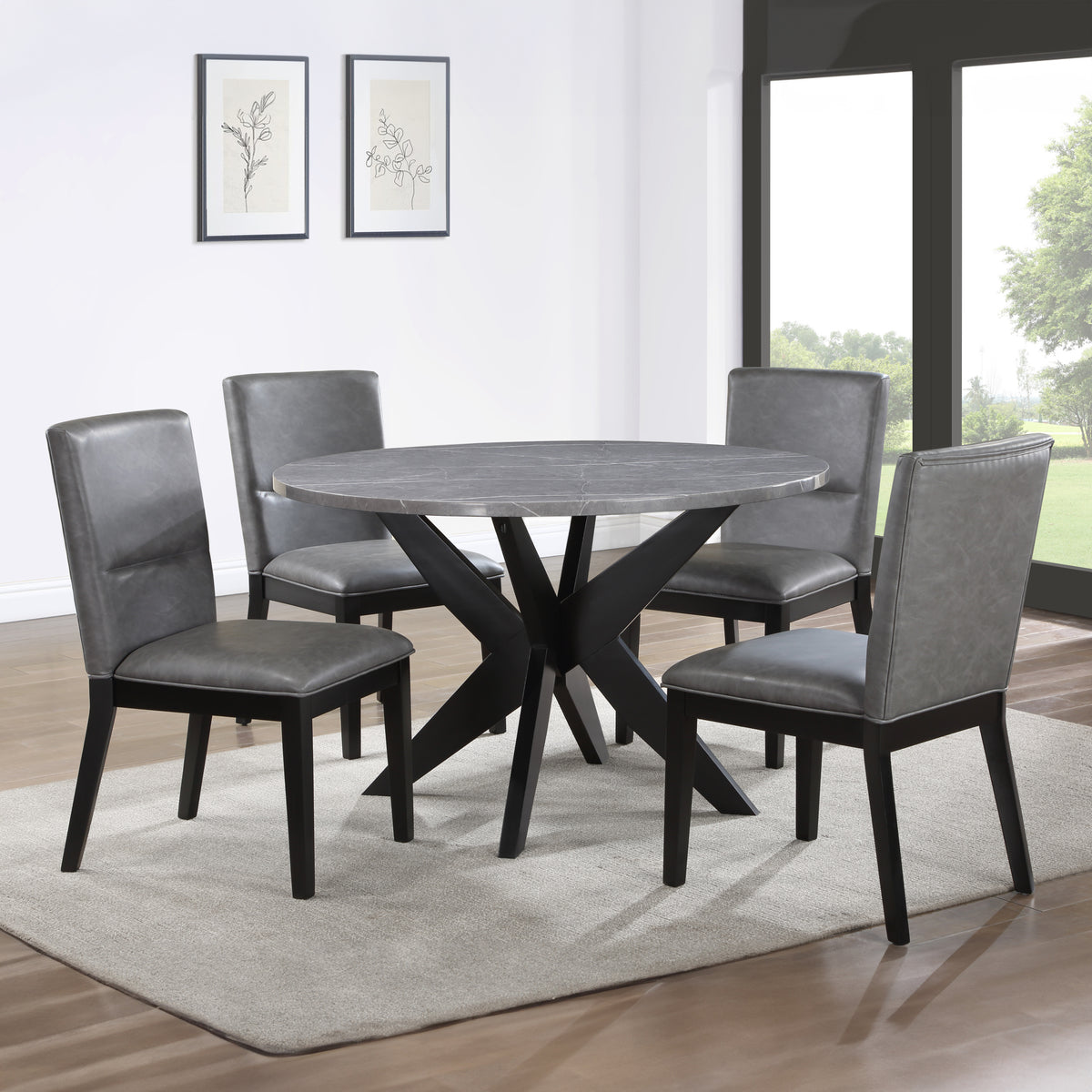 Amy Round Faux Marble Dining Table Gray Gray Wood