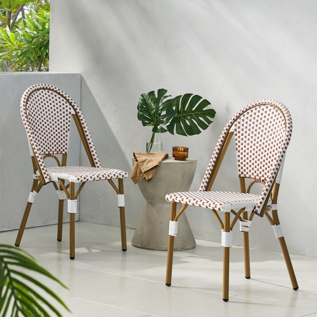 French Bistro Chair Brown White Rattan